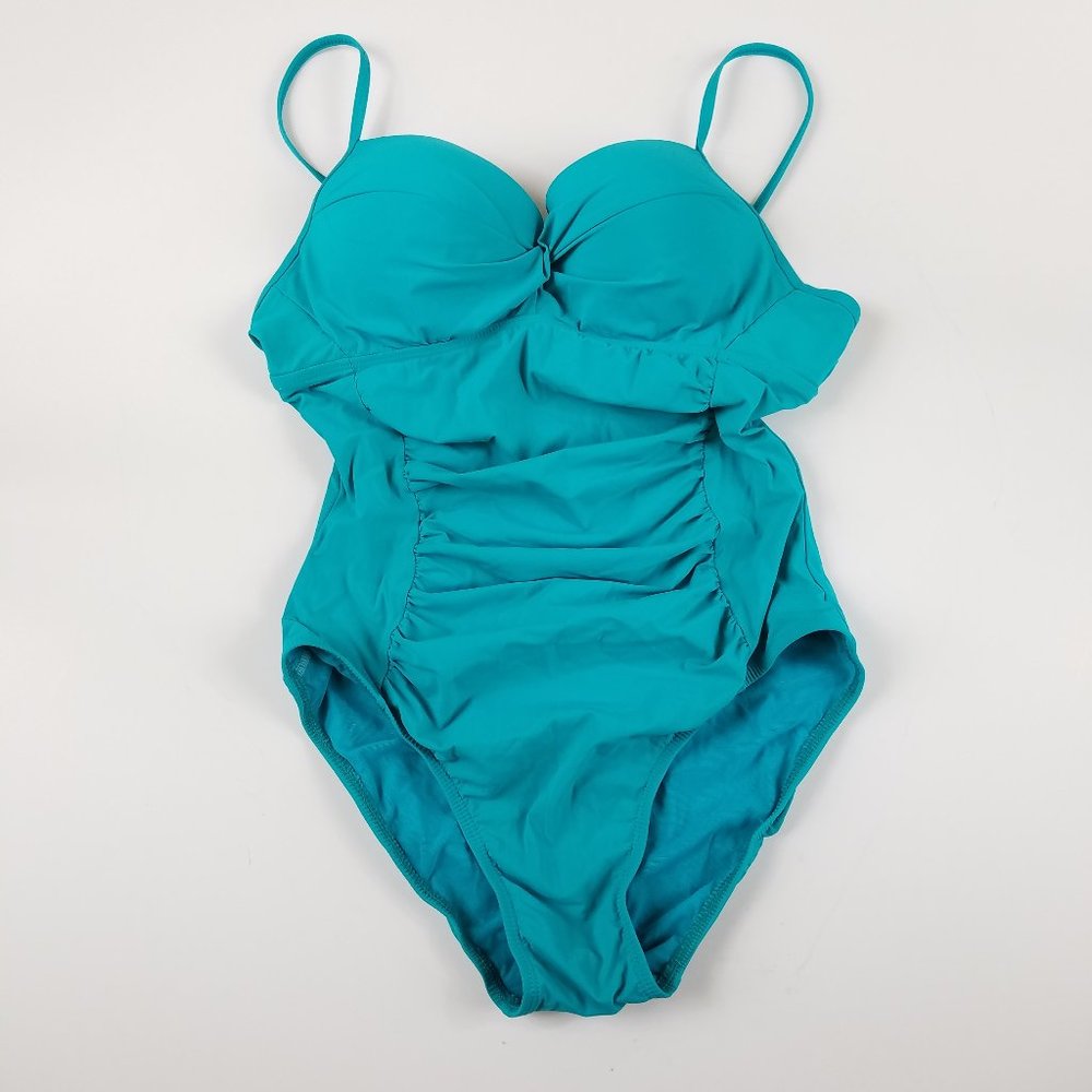Assets by Spanx Blue Gathered One Piece Swim Suit